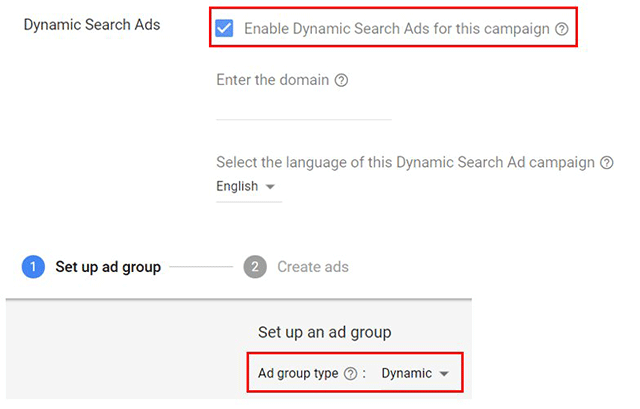 В AdWords можно создавать динамические поисковые объявления в виде групп 
