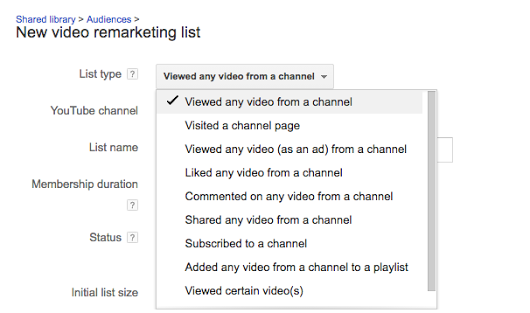 В AdWords можно использовать списки ремаркетинга YouTube